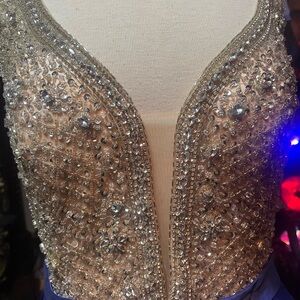 JVN Beaded Prom Dress in Silver and Blue